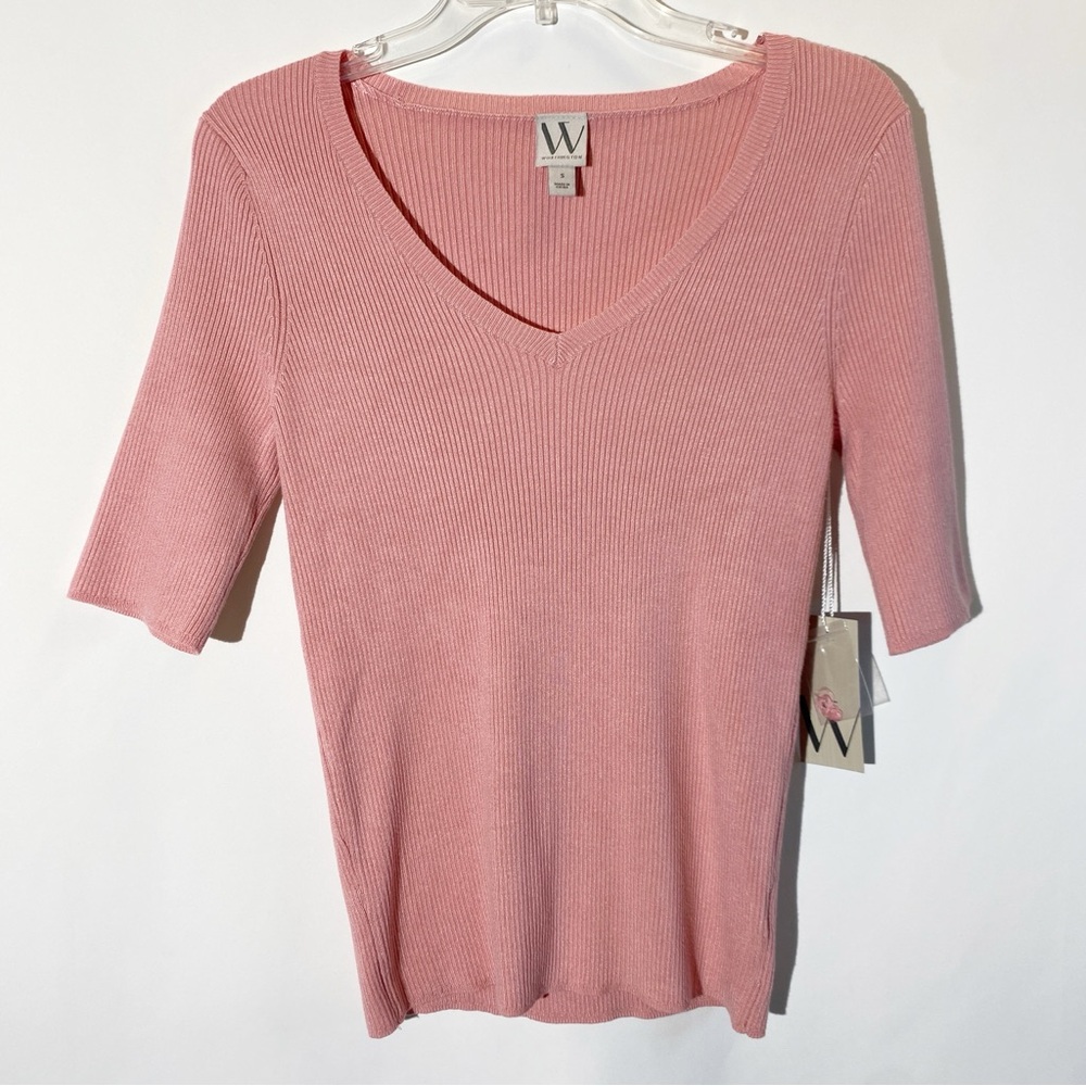 Worthington Women Titanic V-Neck, Short Sleeves Rose Sweater Small NWT